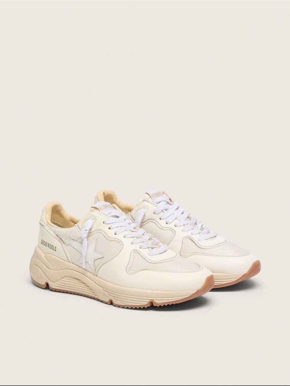 Golden Goose Cream and White Running Low-Top Sneakers